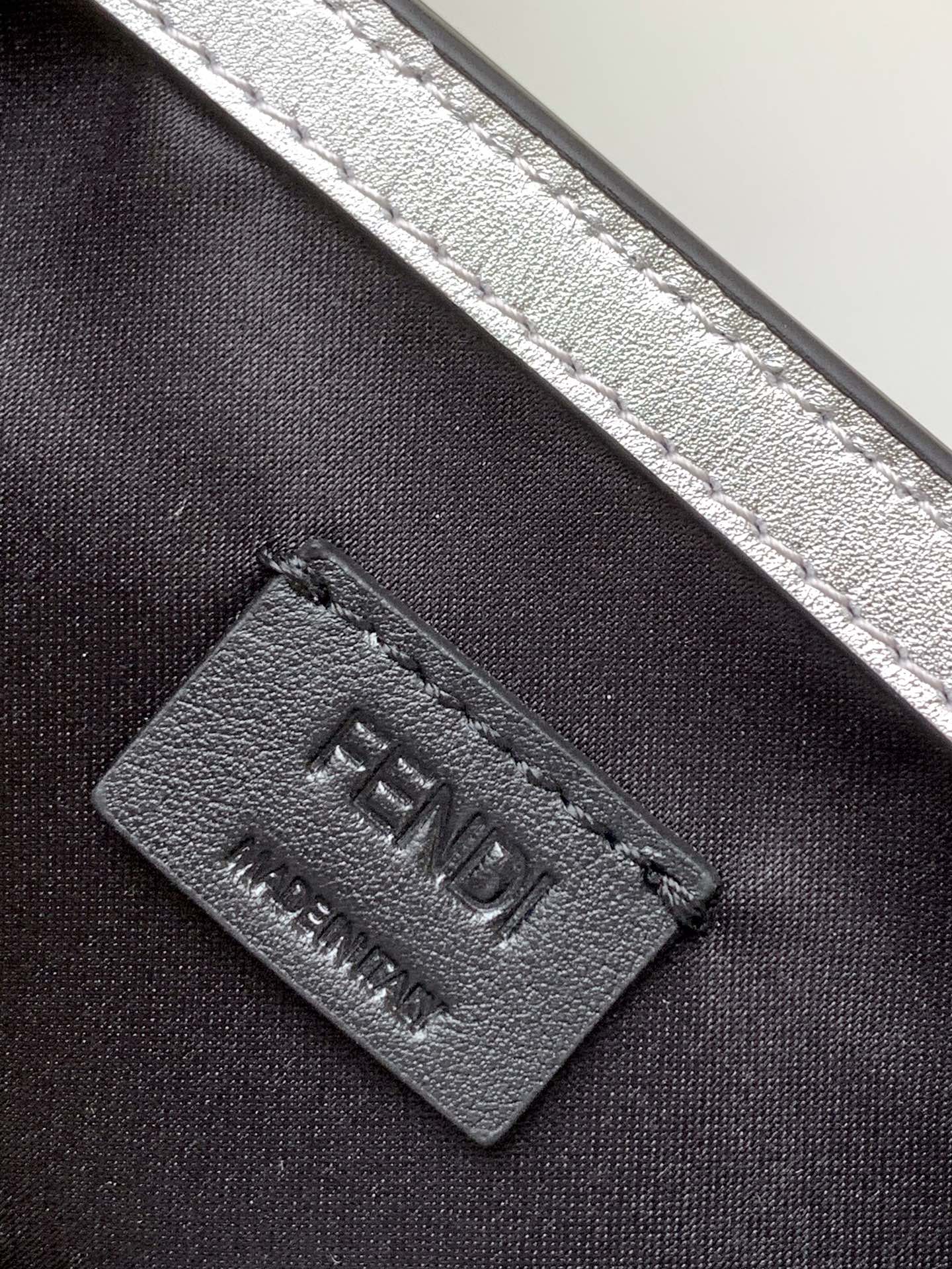 Fendi Mini Baguette FF Chenille Shoulder Bag Silver Grey